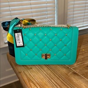 Badgley Mischka Turquoise Crossbody Bag with Gold Accents